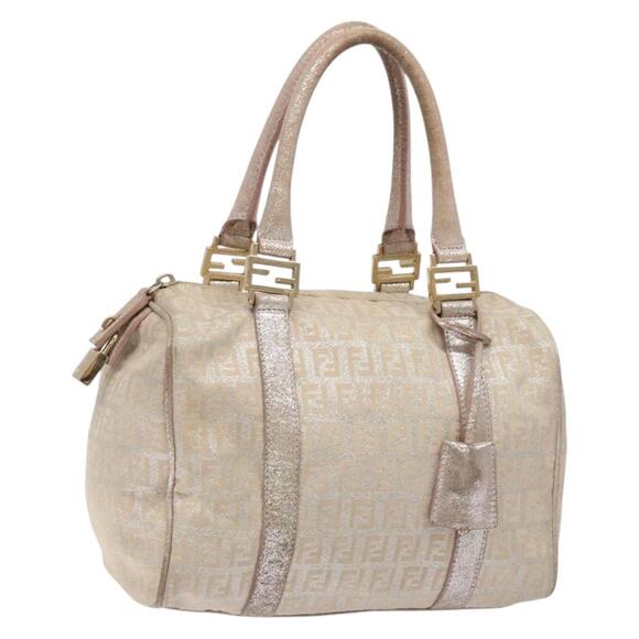 FENDI Zucchino Canvas Hand Bag Pink Gold - Picture 1 of 13